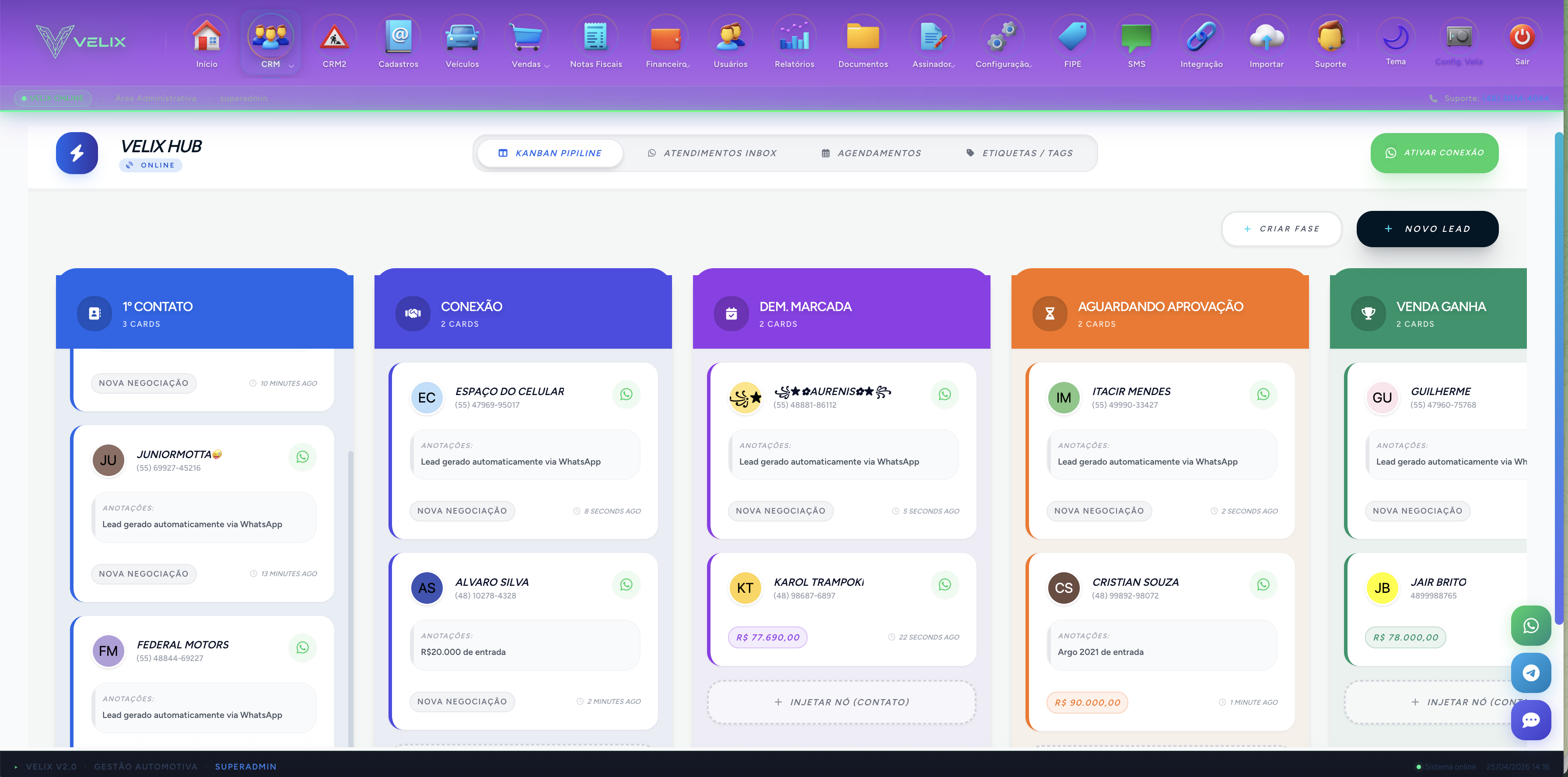 Velix Hub - Kanban Pipeline